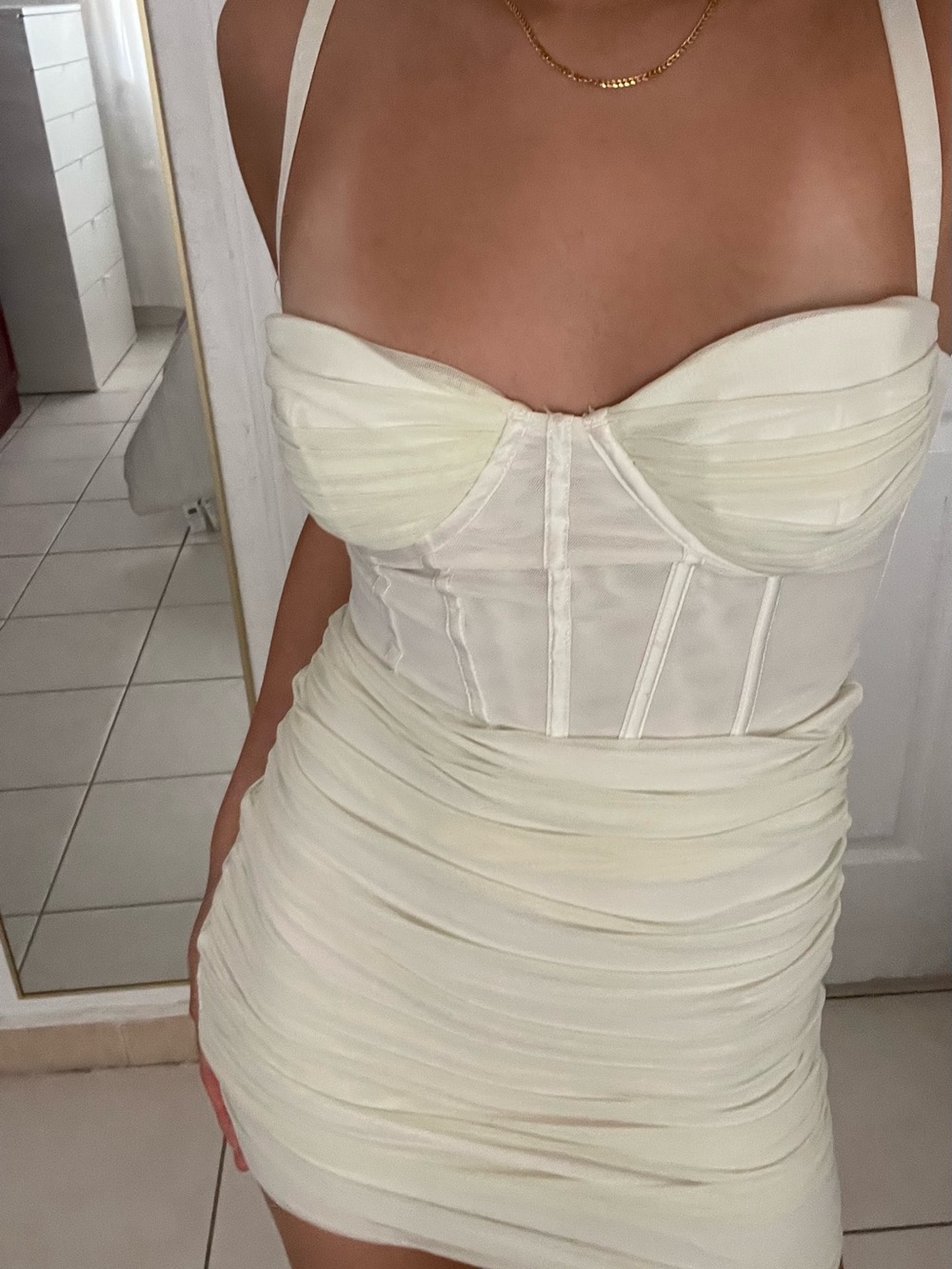 Ruched Bustier Mini Dress in Ivory